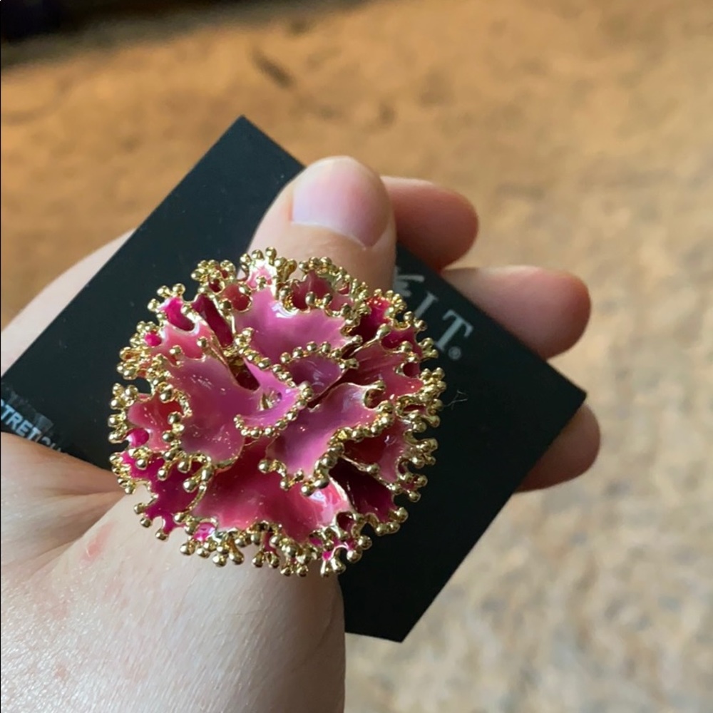 Pink and gold flower adjustable ring